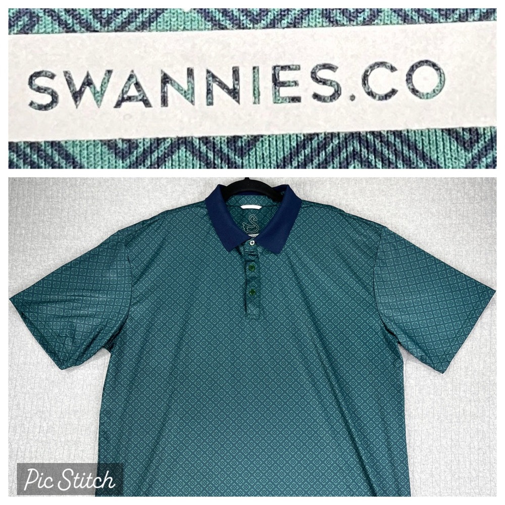 New Swannies Golf Polo Men XL Green Geometric Short Sleeve Performance Shirt‎